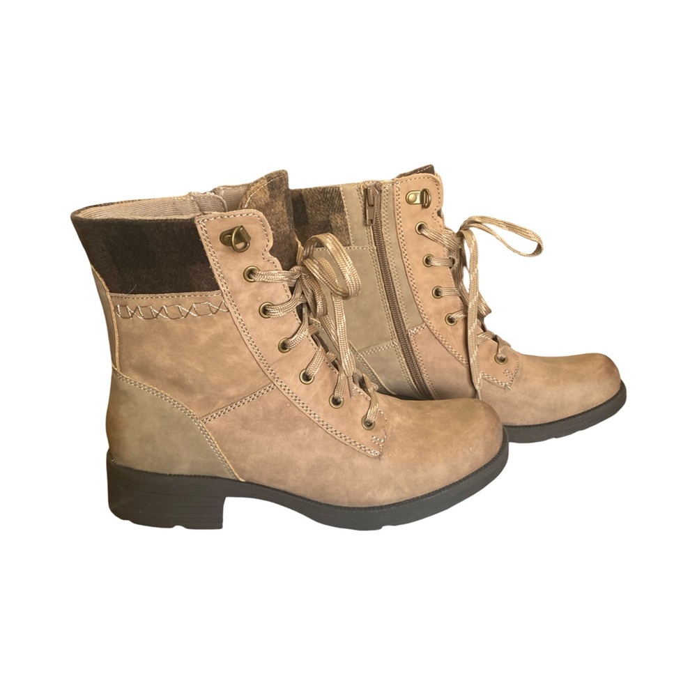 Earth Origins Rowan Combat Boots Taupe 8.5W Wide Leather Side Zip Comfort Hiking - Picture 7 of 11